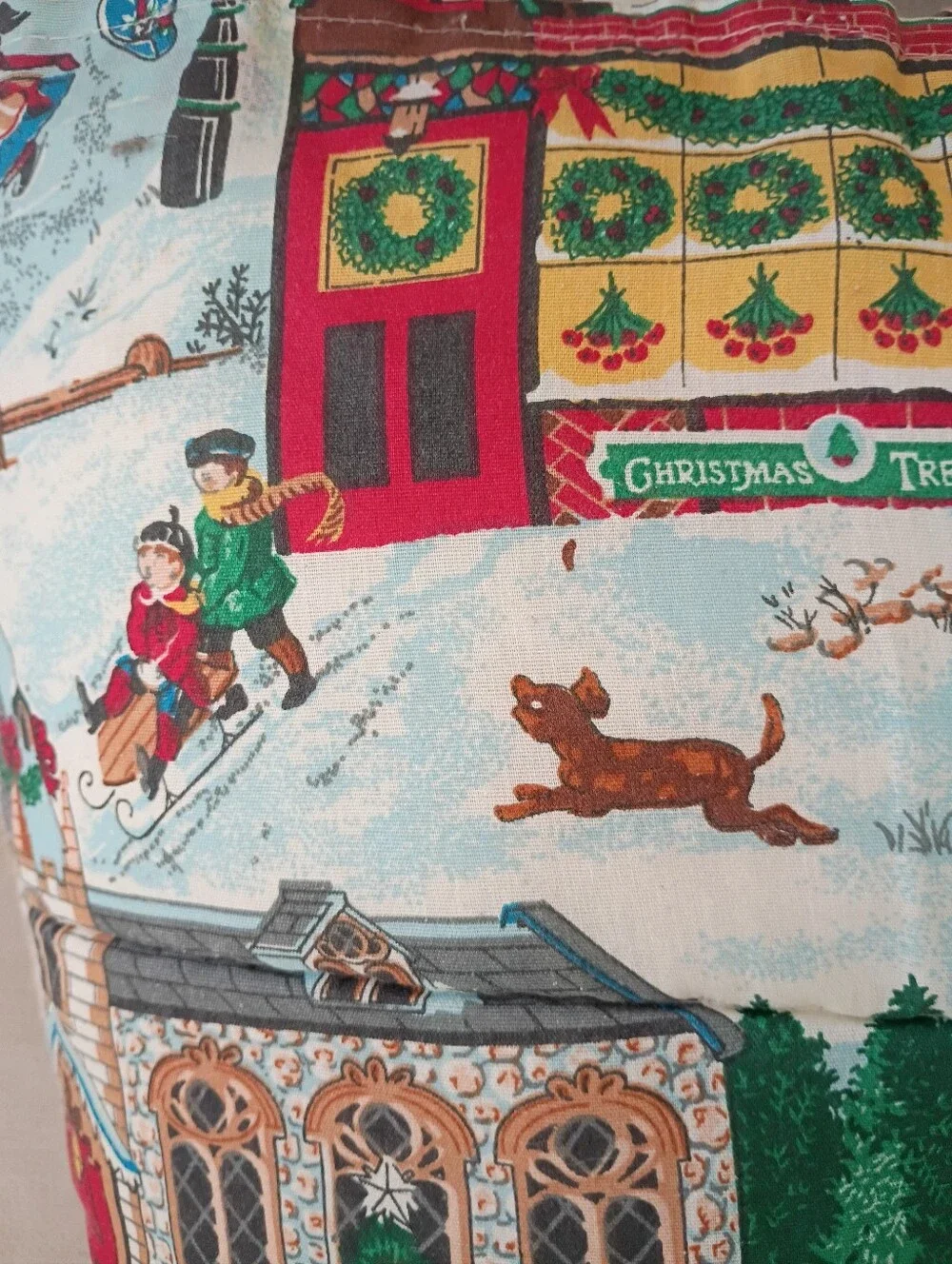 Vintage JC Penney Christmas Village Holiday Winter Fest Quilt Twin Comforter 80s